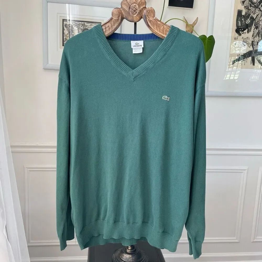 Lacoste Green Cotton Alligator Vneck Sweater XXL 8
